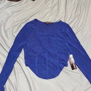 COPY - Almost Famous blue ribbed corset long sleeve top